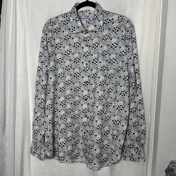 Brandolini All Over Graphic Print Button Up Dress Shirt Business Casual Vintage - Picture 17 of 17